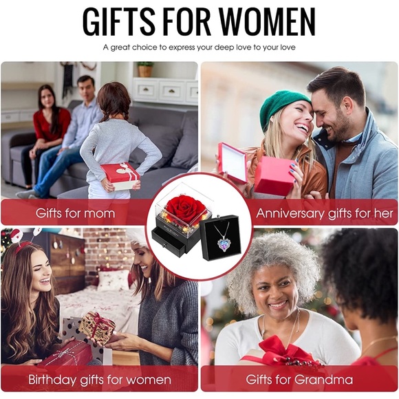 LED Preserved Eternal Rose Angel Wings Heart Necklace Birthday Anniversary Gift - Picture 6 of 6